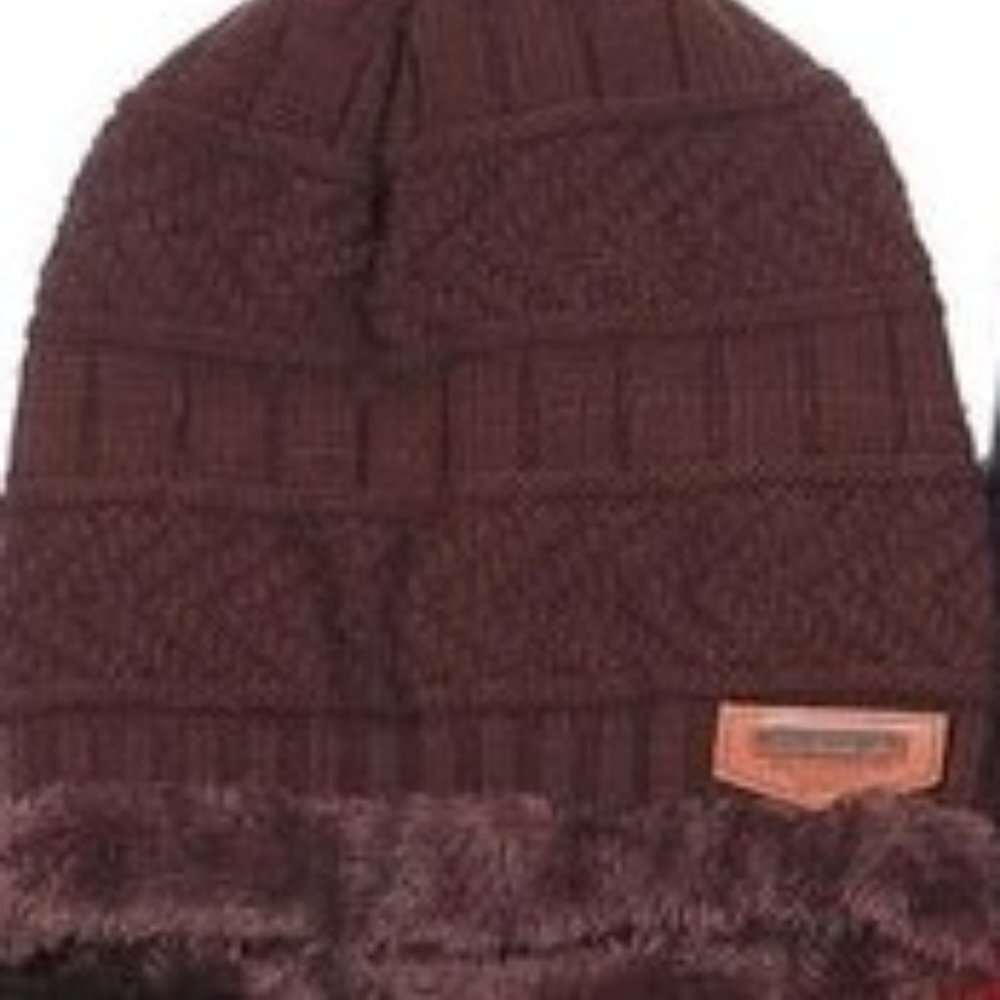 Diona J Women Golf Fur Trim Ponytail Beanie Ski Brown Hat Cap Beanie tail